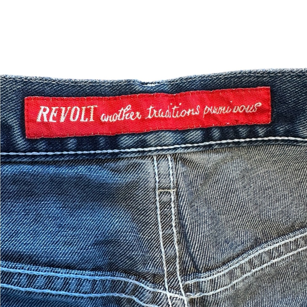 REVOLT Y2K Boho Embroidered Hem Wide Leg Jeans High Rise 32x30 Size 14 Hippie - Picture 3 of 14
